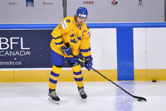 Philip Broberg warms up prior to the 2021 IIHF World Junior