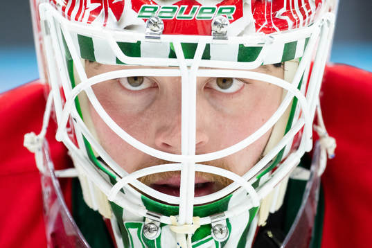 Frölundas målvakt Niklas Rubin innan ishockeymatchen i