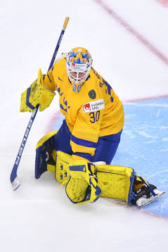 Hugo Alnefelt of Sweden makes a save