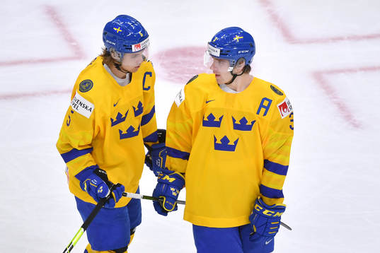 Philip Broberg and Tobias Björnfot of Sweden discuss the