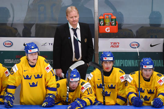 Team Sweden Assistant Coach Anders Eriksén watches the play