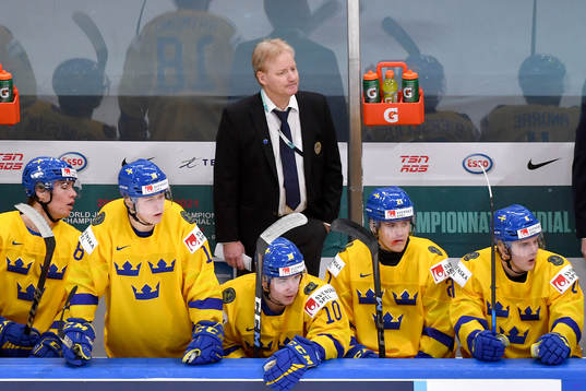 Team Sweden Assistant Coach Anders Eriksén watches the play