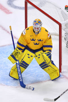 Hugo Alnefelt of Sweden prepares to make a save
