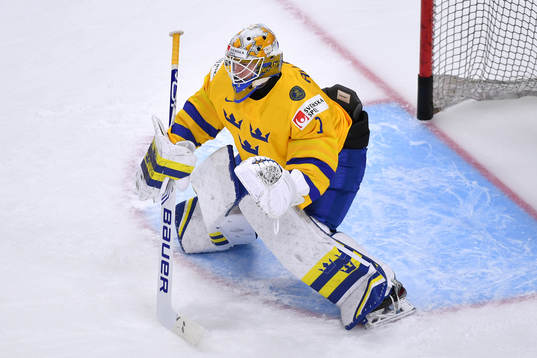 Jesper Wallstedt of Sweden prepares to make a save