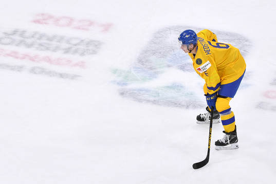 Ludvig Hedström of Sweden awaits a face-off