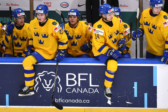 Arvid Costmar and Noel Gunler of Sweden prepare to jump the