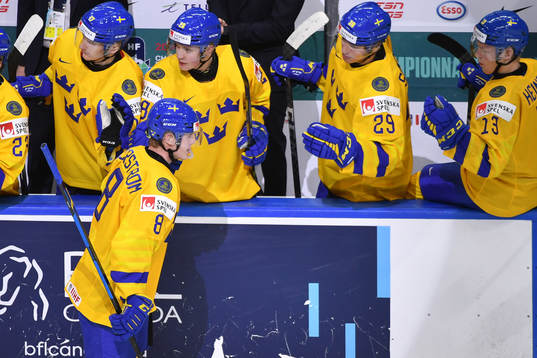 Victor Söderström of Sweden celebrates a second period