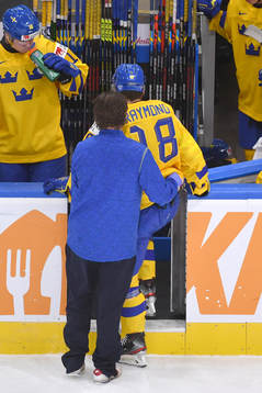 Lucas Raymond of Sweden leaves the ice