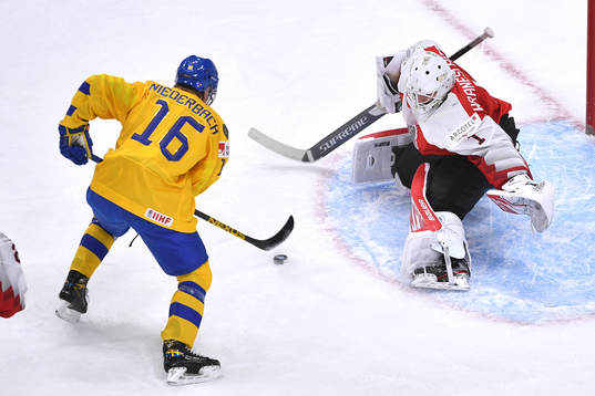 Sebastien Wraneshitz of Austria makes a save