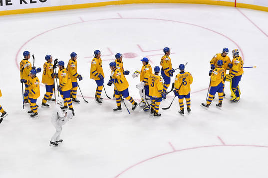 Team Sweden celebrates the 4-1 victory