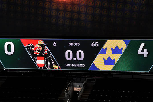 The score clock at Rogers Place displays the shots