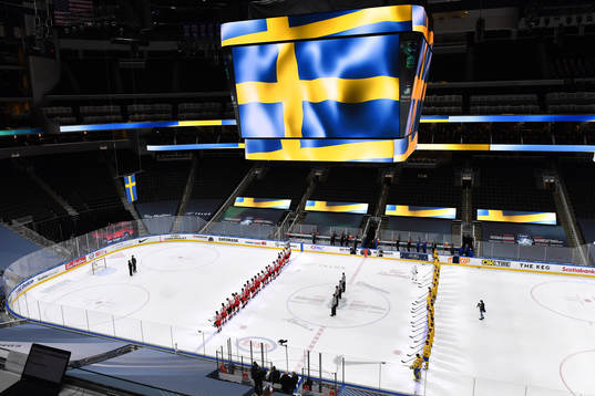 Team Sweden players stand