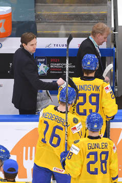 Team Sweden Head Coach Joel Rönnmark congratulates his