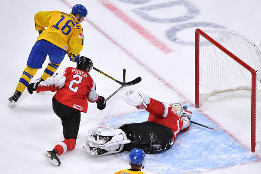 Sebastien Wraneshitz of Austria makes a save