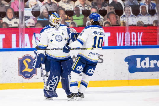 Leksands målvakt Axel Brage och Leksands Johan Fransson