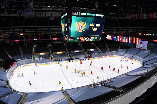 A wide view of Rogers Place prior to the 2021 IIHF World