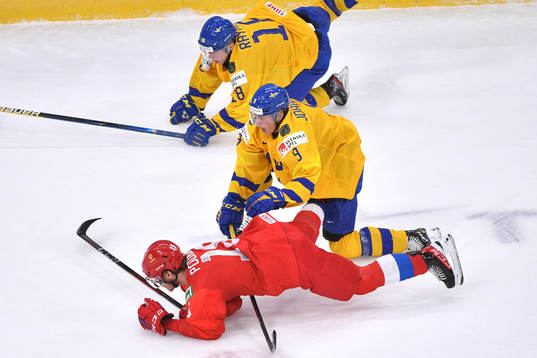Albert Johansson of Sweden takes a penalty against Vasili