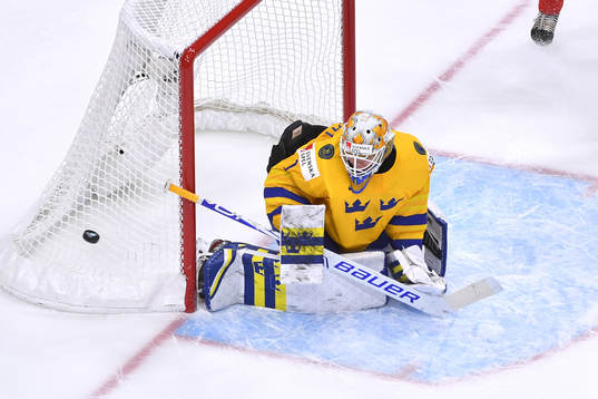 Jesper Wallstedt of Sweden makes a save