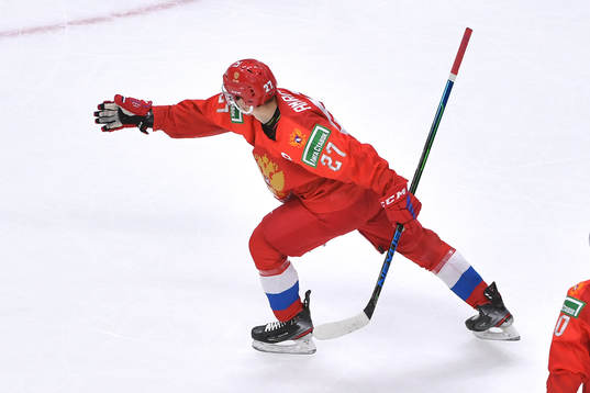Rodion Amirov of Russia celebrates his first period goal