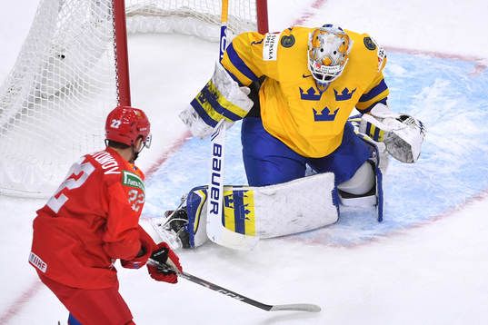 Jesper Wallstedt of Sweden makes a save