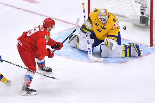 Jesper Wallstedt of Sweden makes a save