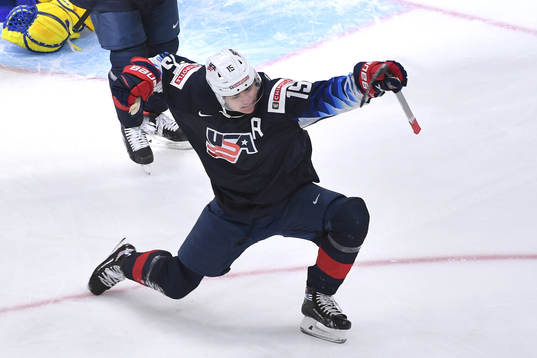 Alex Turcotte of USA celebrates the 4-0 goal