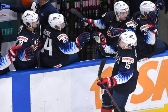 Alex Turcotte of USA celebrates the 4-0 goal