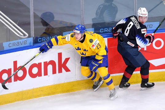 Emil Heineman of Sweden and Jake Sanderson of USA look