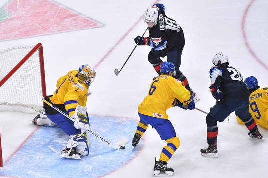 Jesper Wallstedt of Sweden makes a save