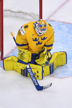 Hugo Alnefelt of Sweden makes a save