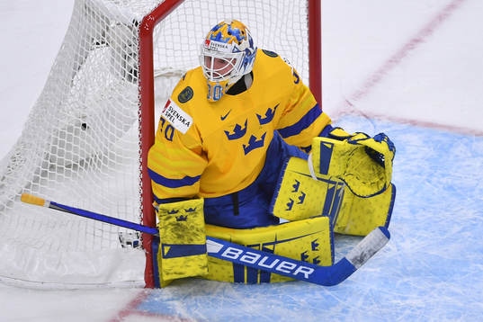 Hugo Alnefelt of Sweden guards the post
