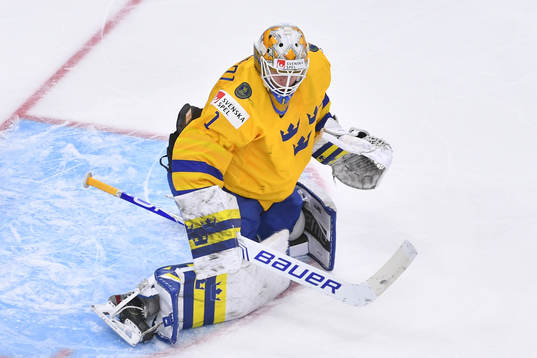 Jesper Wallstedt of Sweden makes a pad save