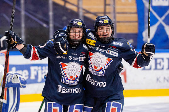 Linköpings Madelen Haug Hansen och Linnea Johansson jublar