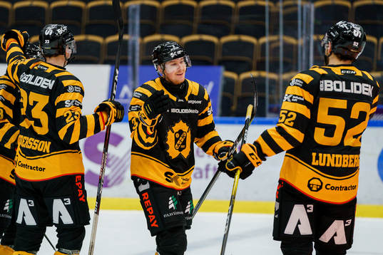 Skellefteås Niclas Burström och Arvid Lundberg jublar