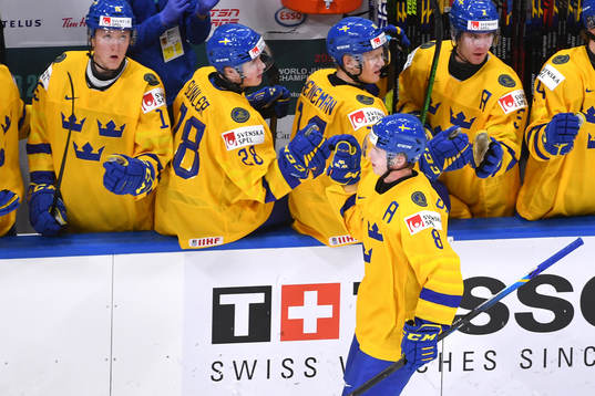 Victor Söderström of Sweden celebrates his 1-0 goal