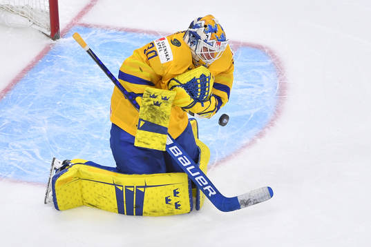 Hugo Alnefelt of Sweden makes a save