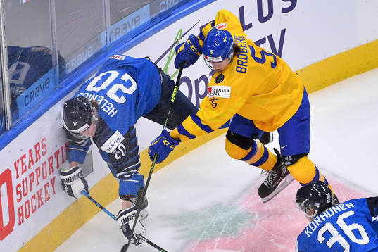 Philip Broberg of Sweden takes Samuel Helenius of Finland