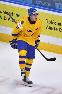 Lucas Raymond of Sweden celebrates his first period goal
