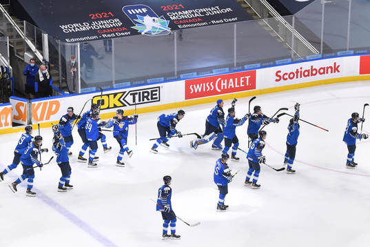 Team Finland celebrates their victory