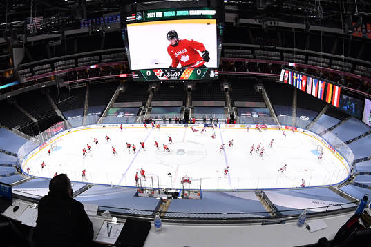 A wide view of the ice surface as Rogers place as Canada