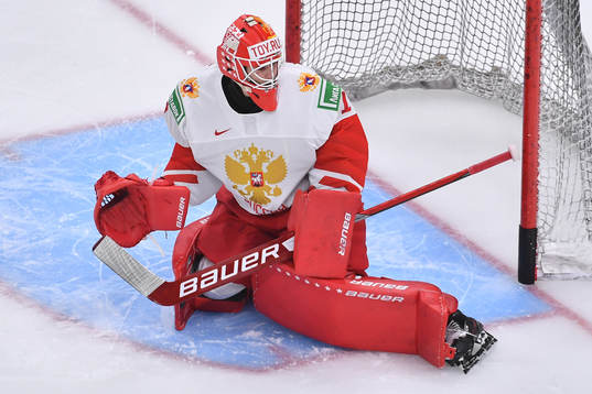 Yaroslav Askarov of Russia participates in warm up