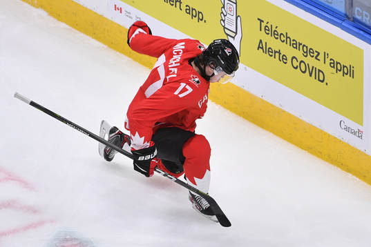 Connor McMichael of Canada celebrates the 2-0 goal