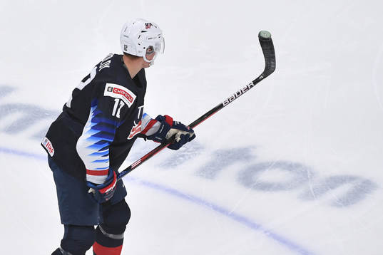 Matthew Boldy of Team USA catches a puck