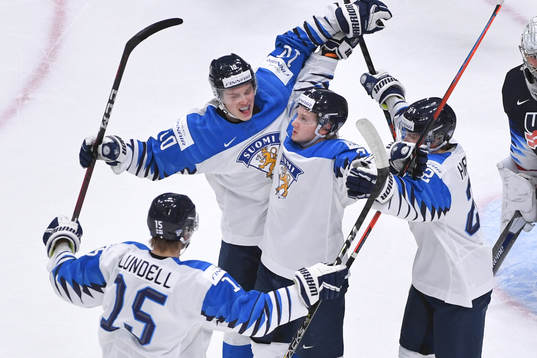 Kasper Simontaival of Finland celebrates the game tying