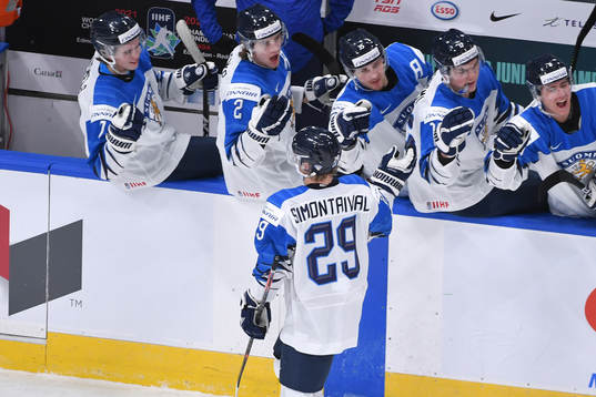 Kasper Simontaival of Finland celebrates the game tying goal
