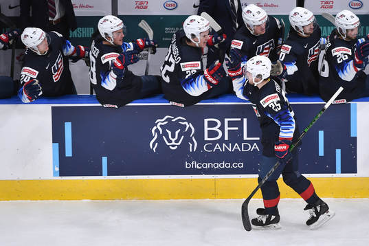 John Farinacci of USA celebrates his second period goal