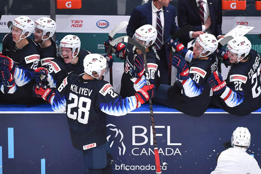 Arthur Kaliyev of USA celebrates the 4-3 go ahead goal
