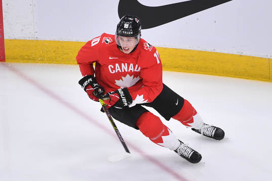 Dylan Holloway of Canada skates