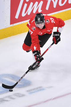 Justin Barron of Canada skates