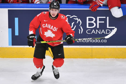 Dylan Holloway of Canada skates